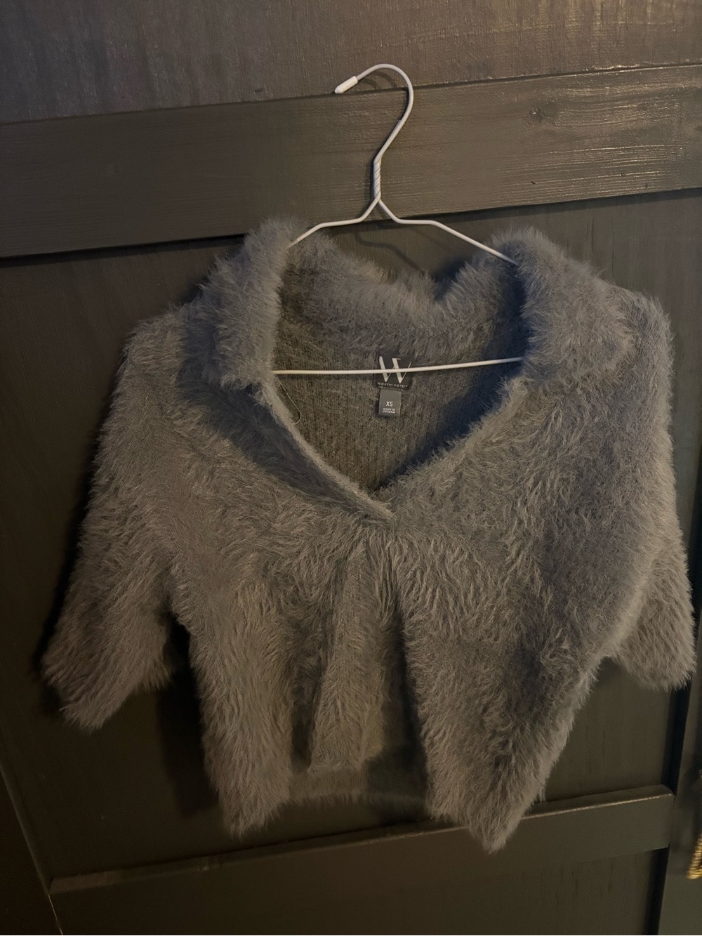 Worthington Fuzzy V-Neck Sweater in Gray